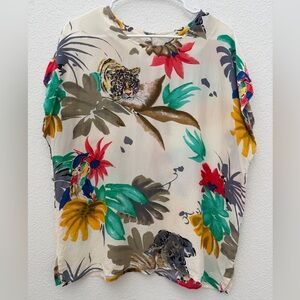 Yessica Vintage Tropical/Animal Print Women's 100% Silk Blouse Size 42/Large